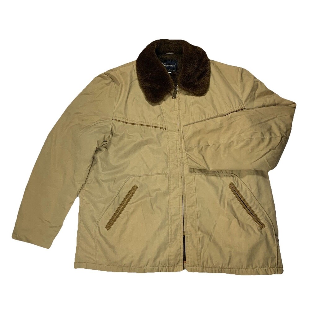 Vintage Shanhouse Mens Brown Duck Sz 46 Cold Weather Faux Fur Lined Coat Jacket